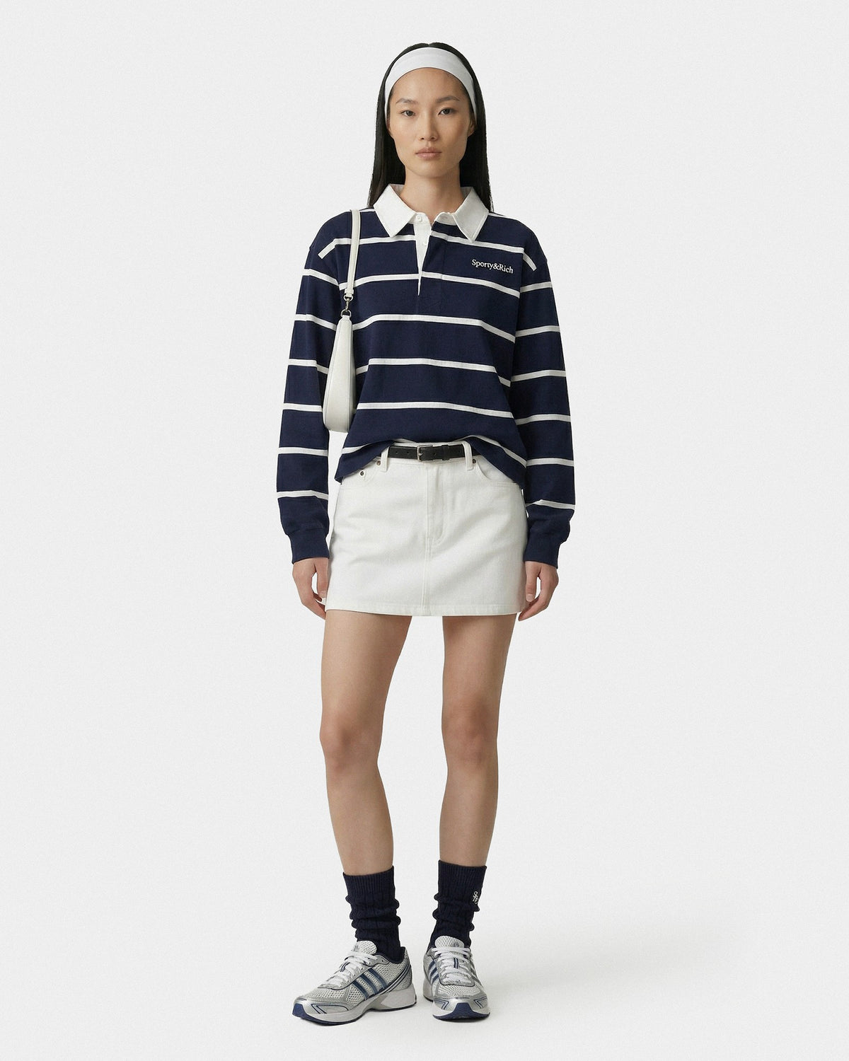 Sporty & Rich Serif Logo Rugby Polo - Navy/White