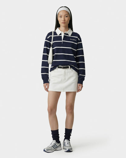 Sporty & Rich Serif Logo Rugby Polo - Navy/White