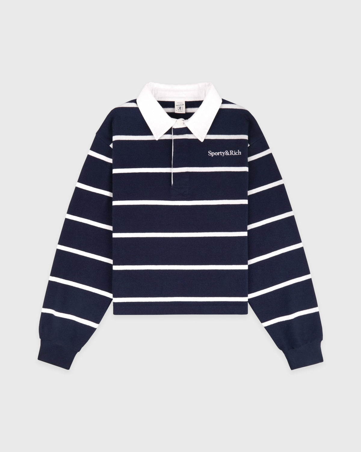 Sporty & Rich Serif Logo Rugby Polo - Navy/White