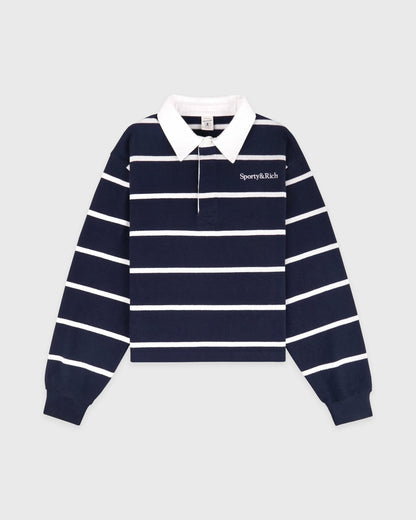 Sporty & Rich Serif Logo Rugby Polo - Navy/White