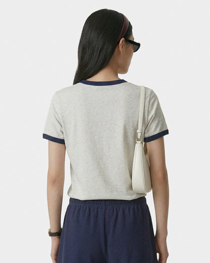 Sporty & Rich BH Crest Soft Ringer Tee - Heather Gray/Navy