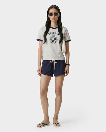 Sporty & Rich BH Crest Soft Ringer Tee - Heather Gray/Navy