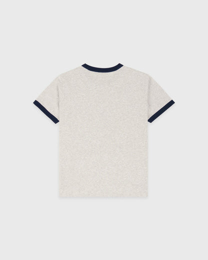 Sporty & Rich BH Crest Soft Ringer Tee - Heather Gray/Navy