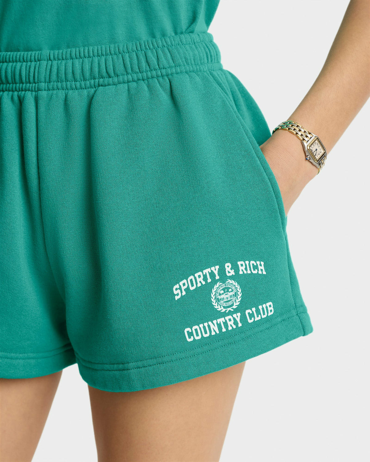 Sporty & Rich Varsity Crest Soft Disco Short - Spring Green/White