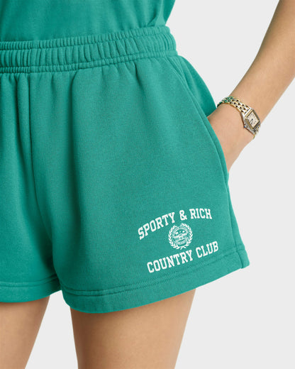 Sporty & Rich Varsity Crest Soft Disco Short - Spring Green/White