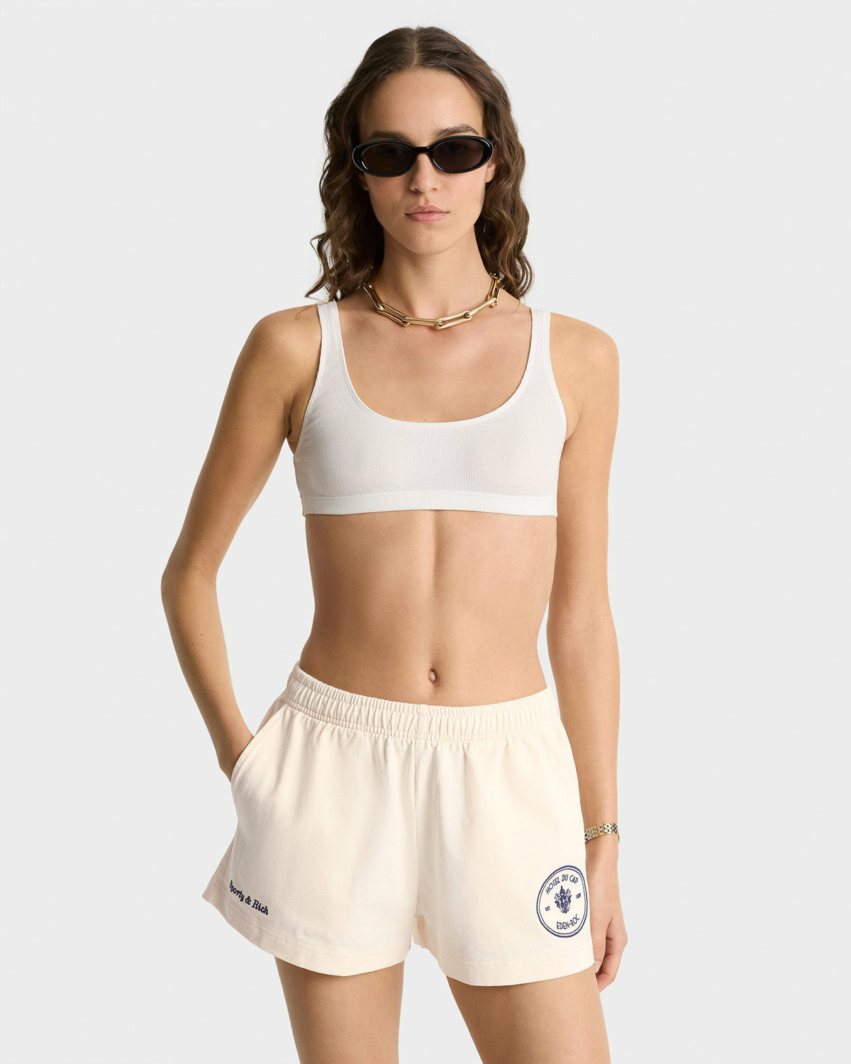 Sporty & Rich Eden Crest Disco Short - Cream/Navy