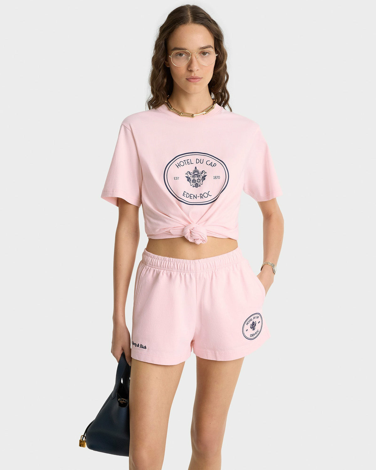 Sporty & Rich Eden Crest Disco Short - Pink Dolphin/Navy