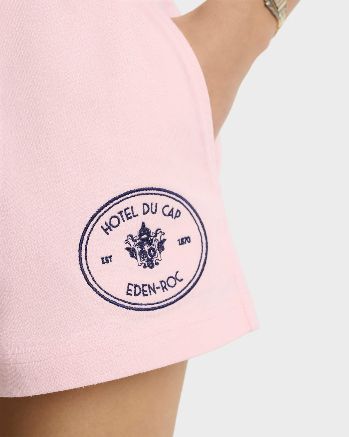 Sporty & Rich Eden Crest Disco Short - Pink Dolphin/Navy