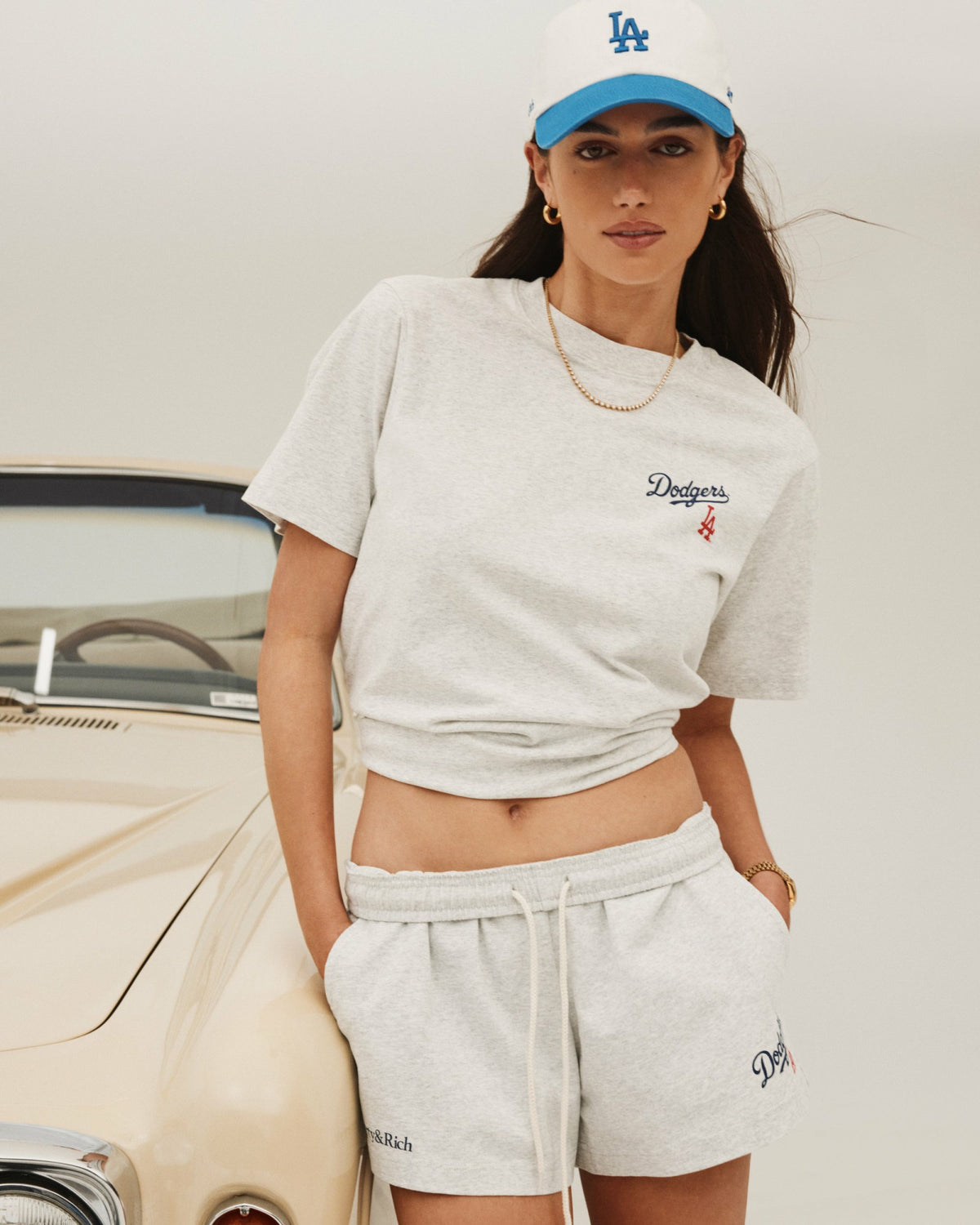 Sporty & Rich Dodgers Serif Disco Short - Heather Gray/Navy
