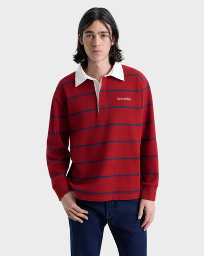 Sporty & Rich Serif Logo Rugby Polo Men - Merlot/White/Dark Navy