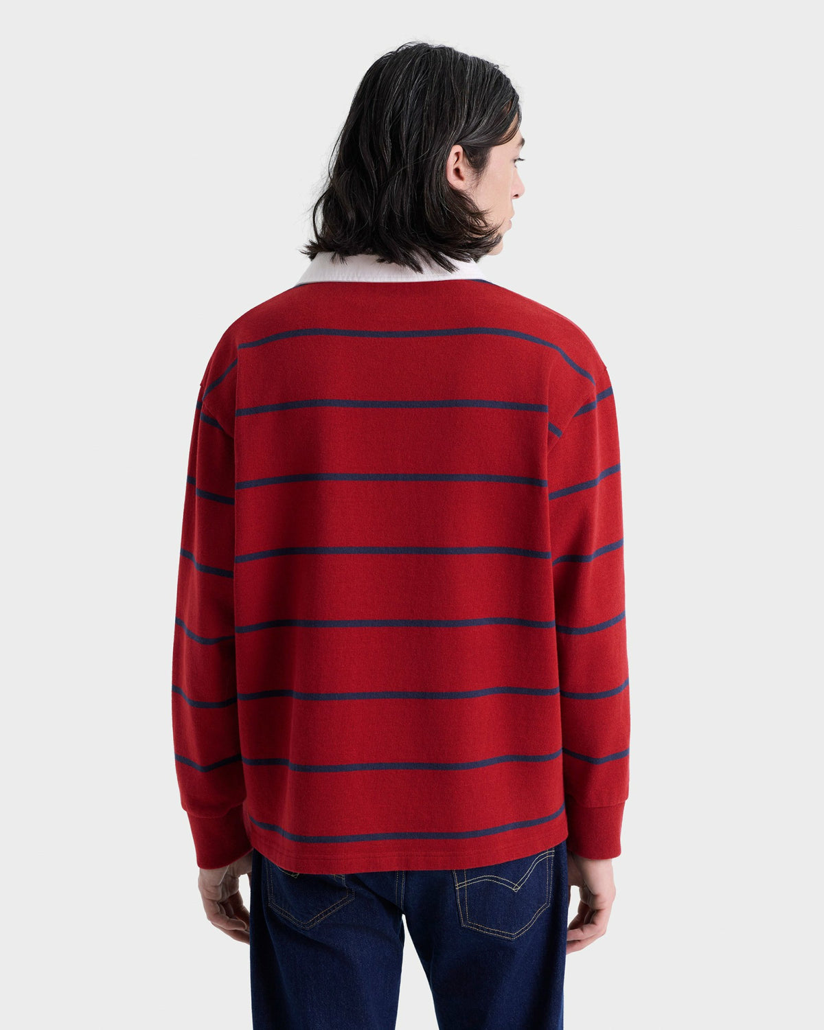 Sporty & Rich Serif Logo Rugby Polo Men - Merlot/White/Dark Navy