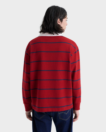 Sporty & Rich Serif Logo Rugby Polo Men - Merlot/White/Dark Navy