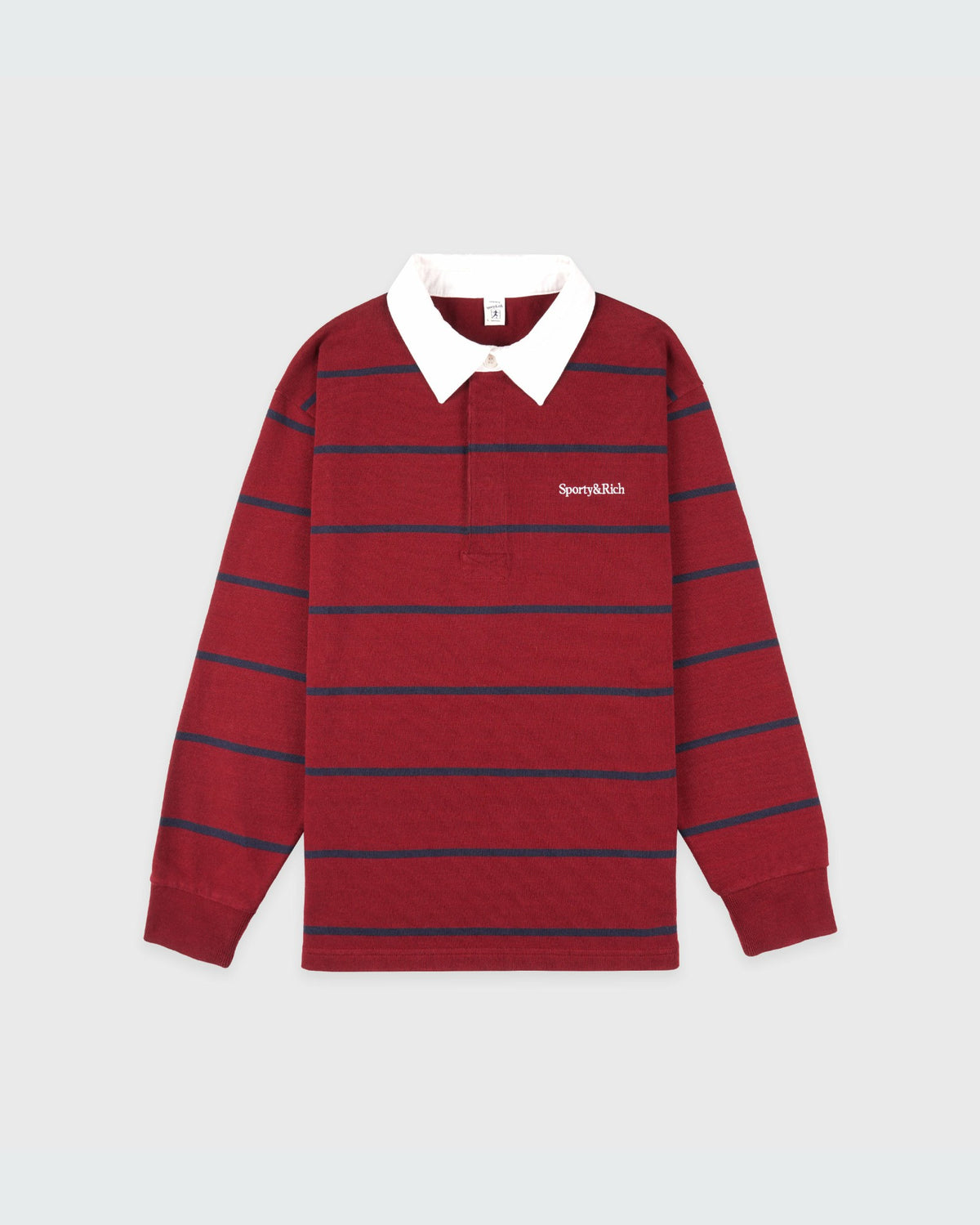 Sporty & Rich Serif Logo Rugby Polo Men - Merlot/White/Dark Navy