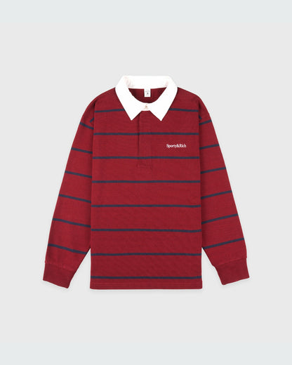 Sporty & Rich Serif Logo Rugby Polo Men - Merlot/White/Dark Navy