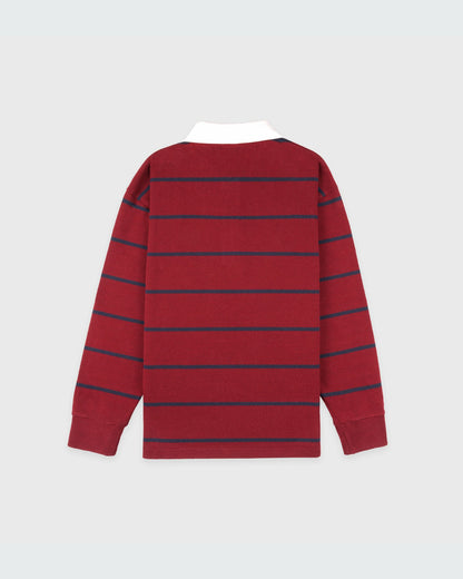 Sporty & Rich Serif Logo Rugby Polo Men - Merlot/White/Dark Navy