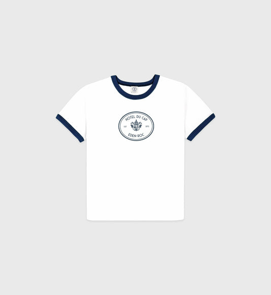 Sporty & Rich Eden Crest Kids Ringer Tee - White/Navy