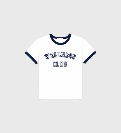 Sporty & Rich Wellness Club Flocked Kids Ringer Tee - White/Navy