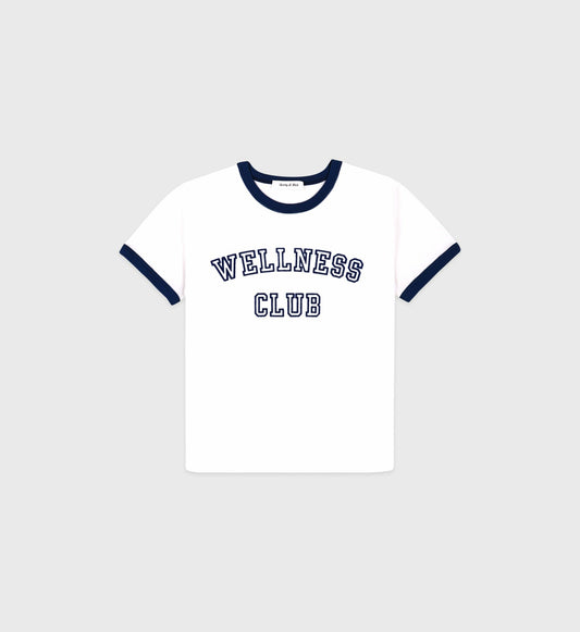 Sporty & Rich Wellness Club Flocked Kids Ringer Tee - White/Navy