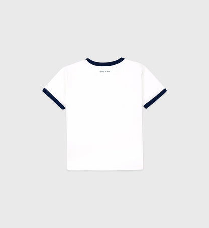 Sporty & Rich Wellness Club Flocked Kids Ringer Tee - White/Navy