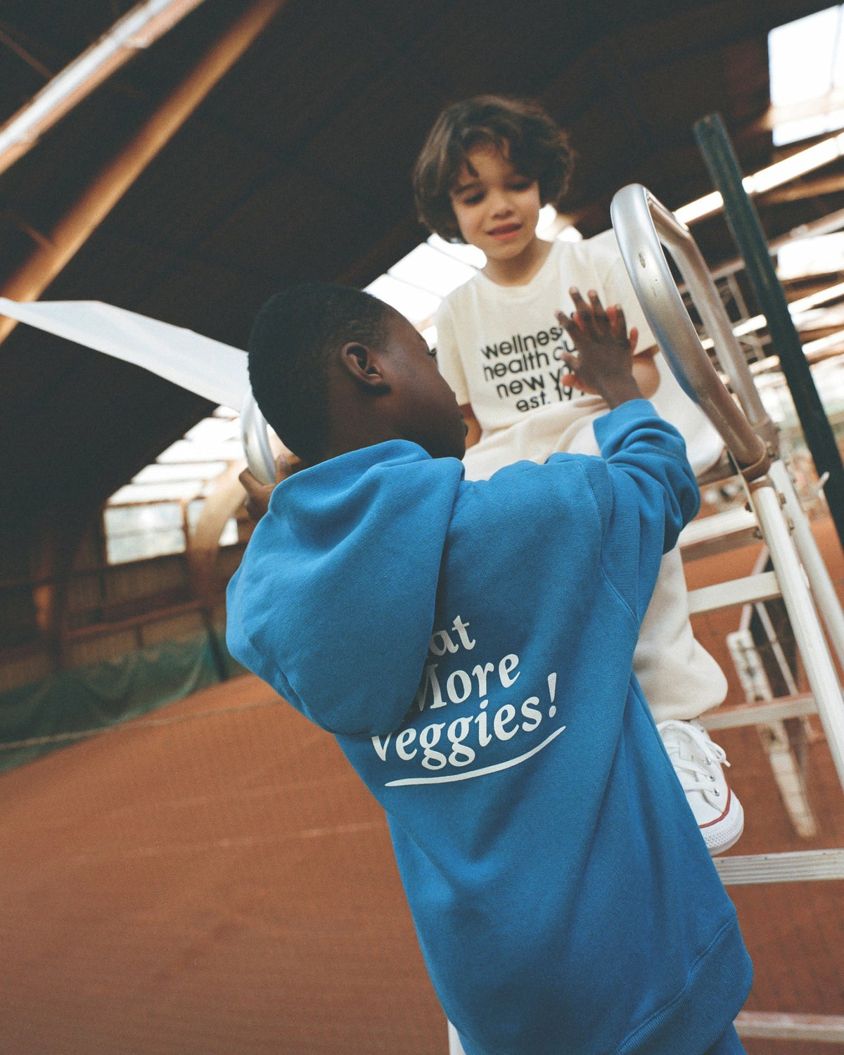 Sporty & Rich Serif Logo Kids Hoodie - Paris Blue