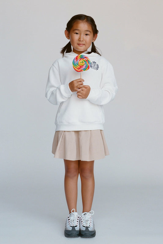 Sporty & Rich NY Crest Kids Hoodie - White/Light Navy